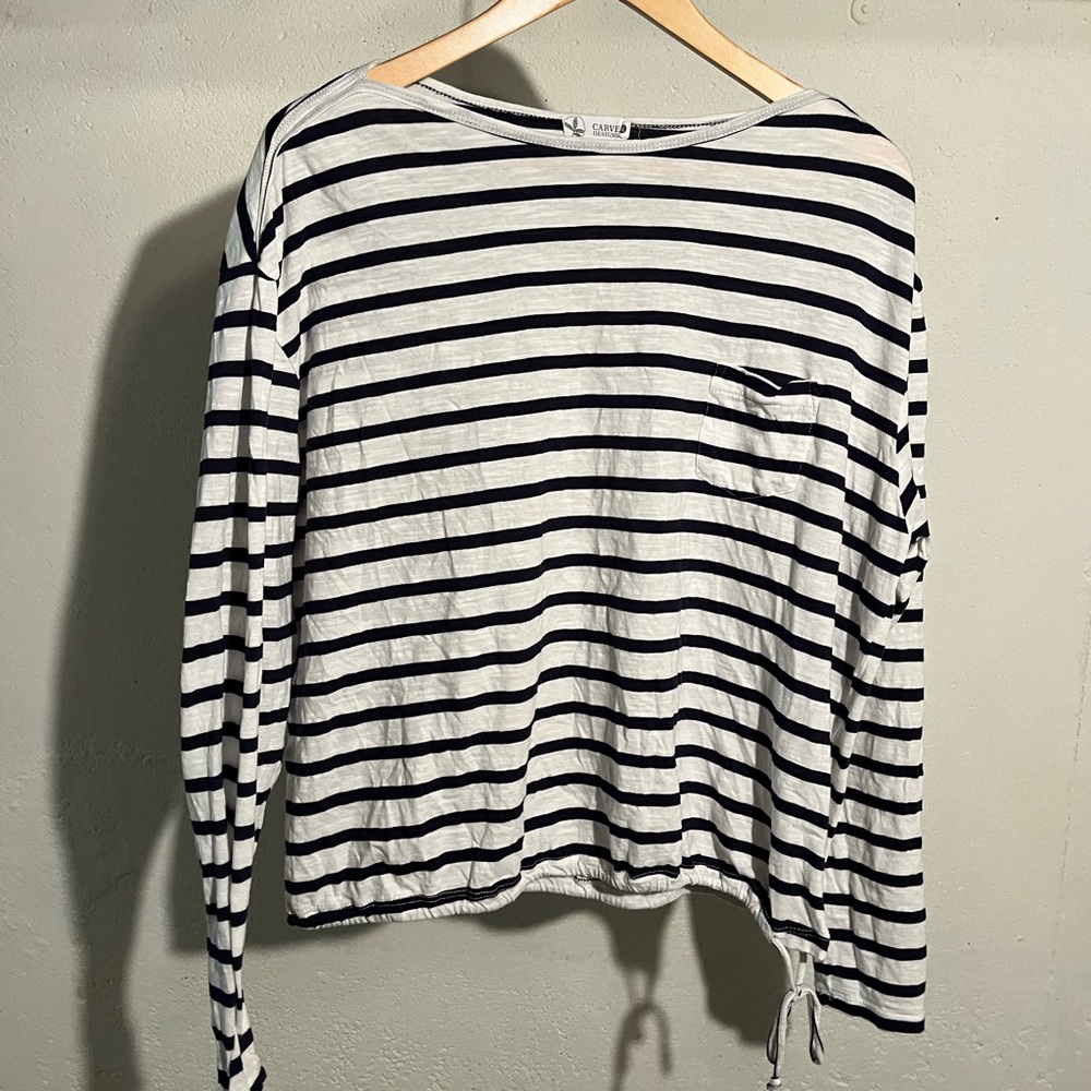 Carve Designs Navy & White Striped Boatneck Tee